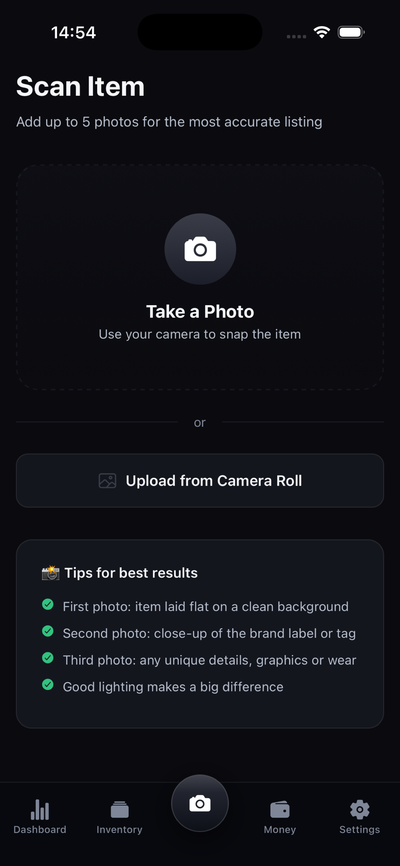 FlipStack scan camera screen